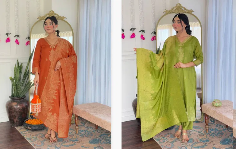Divya 01 Viscose Jacquard Embroidered Kurti Bottom With Dupatta Bulk Orders In India