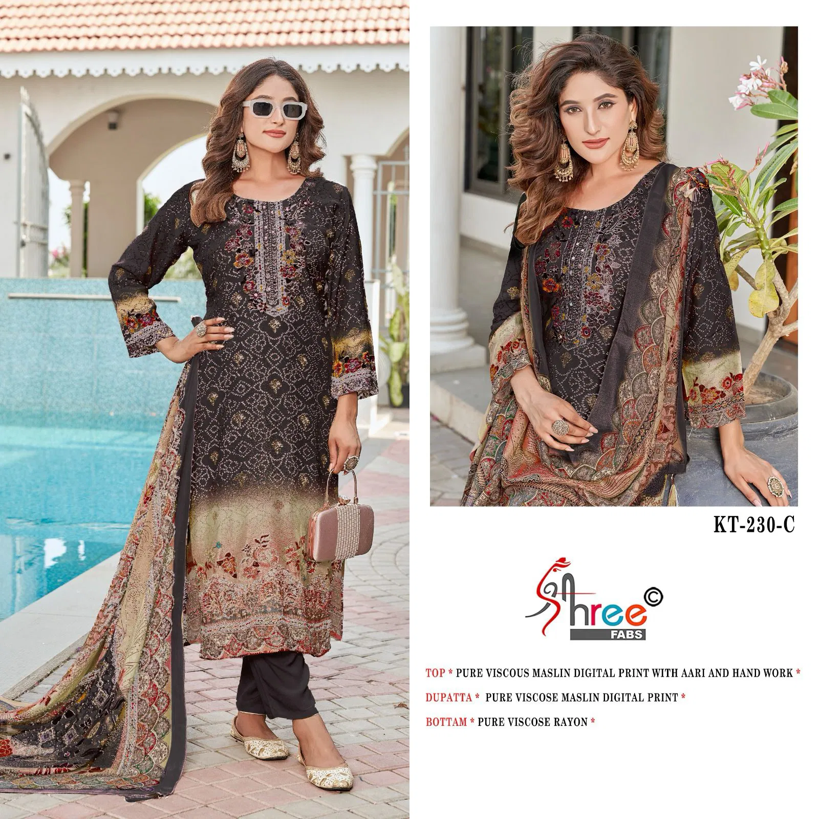 Shree Kt 230 Viscose Maslin Printed Salwar Suits Wholesale Market In Surat
