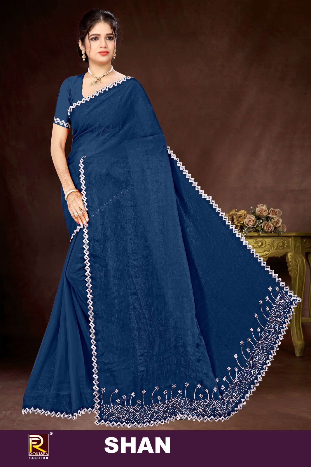 Shan By Ronisha Fancy Jarkan Work Party Wear Saree Suppliers In India
