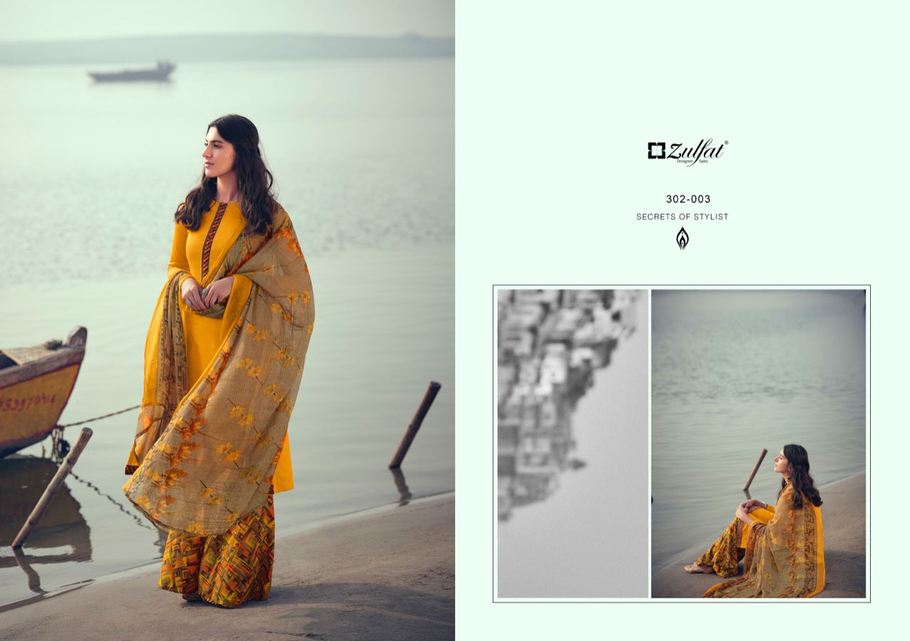 Zulfat Husna E Patiala 3 Casual Wear Elegantly stitched Kashmiri style Tie Lace Cotton Top With Bottom And Four Side less Dupatta Designer Dress Material Collection