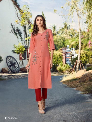 Baanvi Marigold 1 Latest fancy Designer Heavy Rayon Straight Cut Kurti Collection
