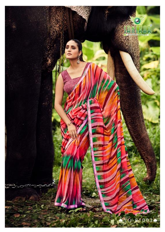 Autograph By Sanskar Printed Georgette Saree Best Wholesale Shop In Surat