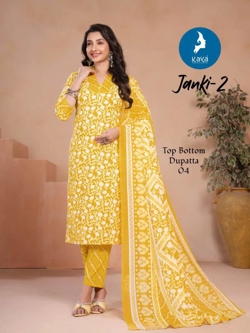 Janki 2 By Kaya Cotton Printed Kurti Pant With Dupatta Bulk Orders In India