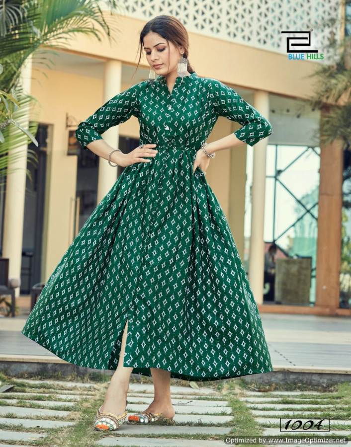 Blue Hills Belt 1 Designer Party Wear Rayon Long Anarkali Kurti Collection