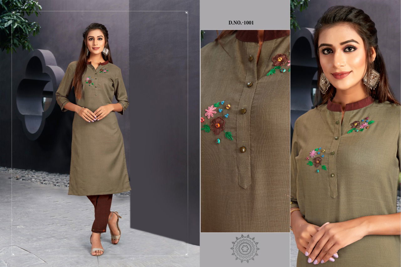 Kd Kinjal Latest Designer Work Casual Wear Cotton Slub Kurtis With Pant Collection 