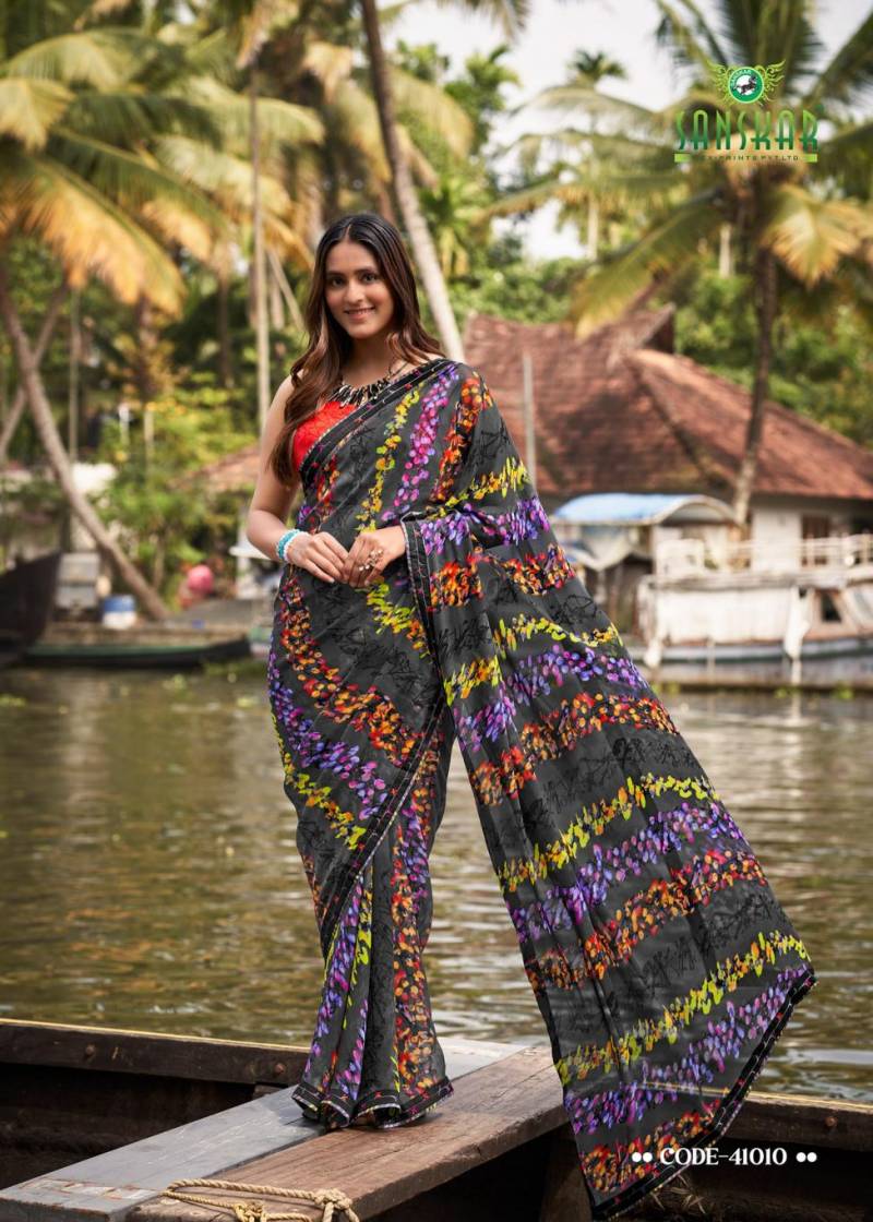 Sangeet By Sanskar Bember Georgette Embroidered Saree Wholesale Online