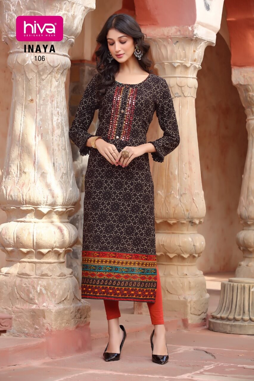 Hiva Inaya Designer Ethnic Wear Rayon Printed Designer Long Kurti Collection