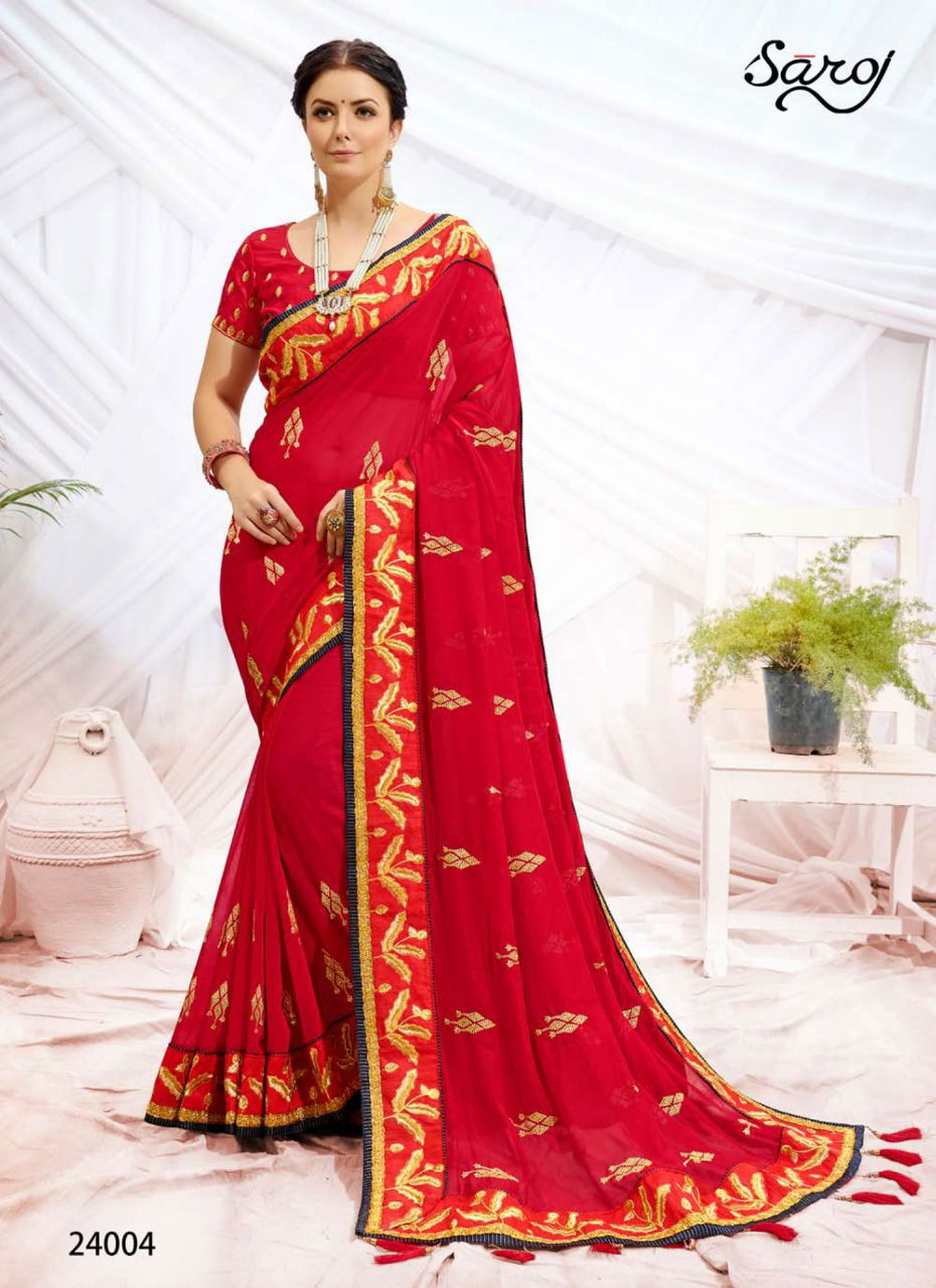 Saroj Rudraksh Heavy Wear Embroidery Worked Designer Dhupain Silk Saree Collection
