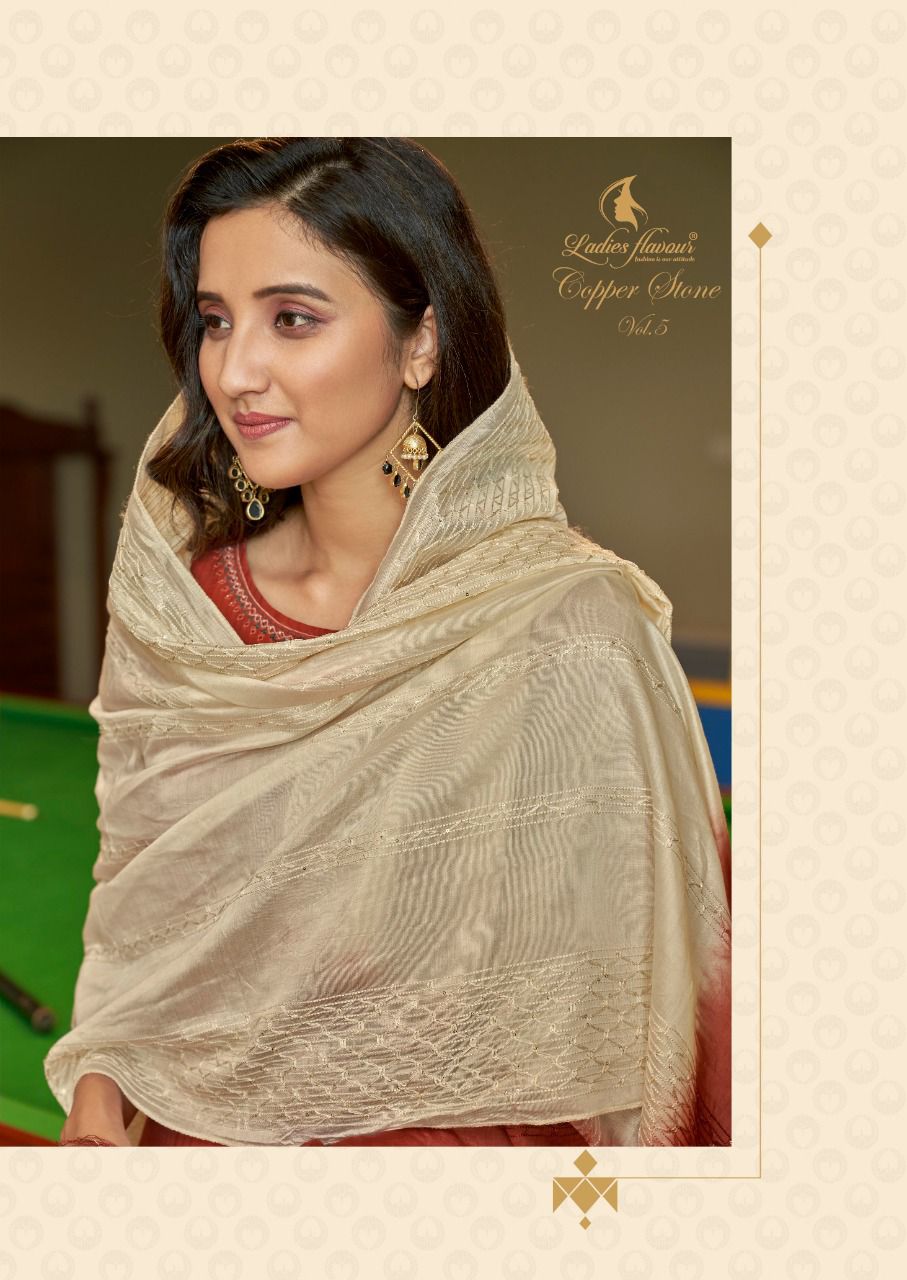 Ladies Flavour Copper Stone 5 Exclusive Designer Viscose With Embroidery With Khatli Work Readymade Collection
