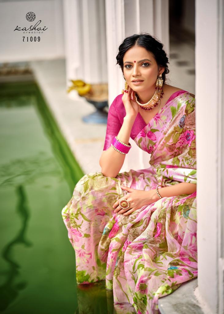 Kashvi Flora Sonakshi Satin Patta Fancy Ethnic Wear Chiffon Printed Saree Collection
