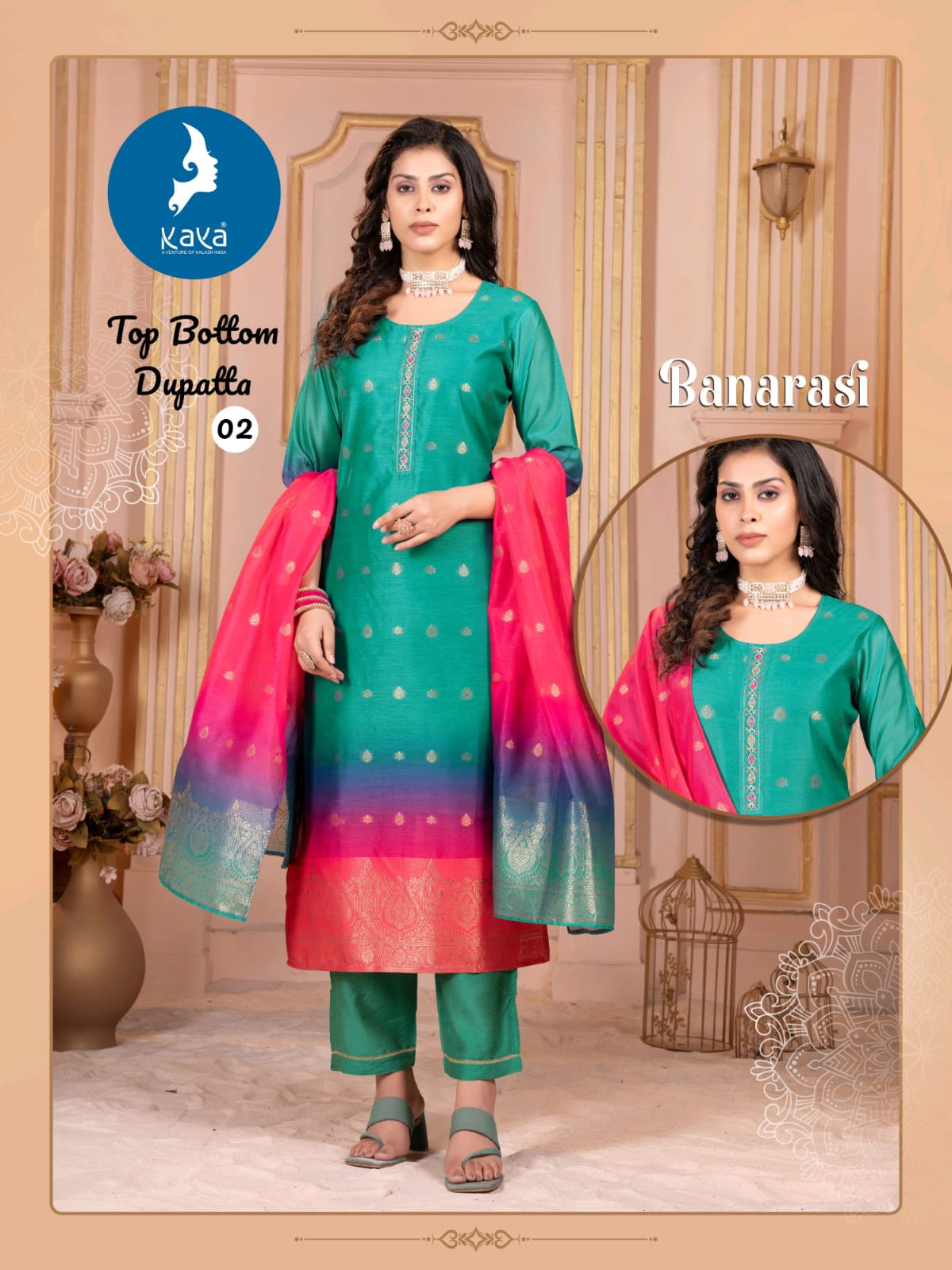 Banarasi By Kaya Chanderi Jacquard Kurti With Bottom Dupatta Wholesale Online