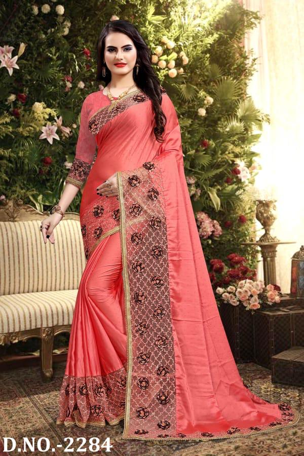 Naree Heavy Resham And Embroidery Work Beautiful Border And Flower