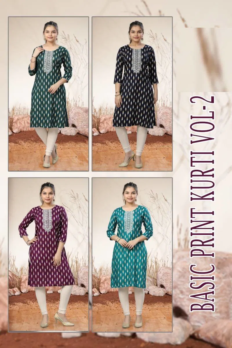 Basic Print Kurti Vol 2 Rayon Printed Kurti Wholesale Price In Surat
