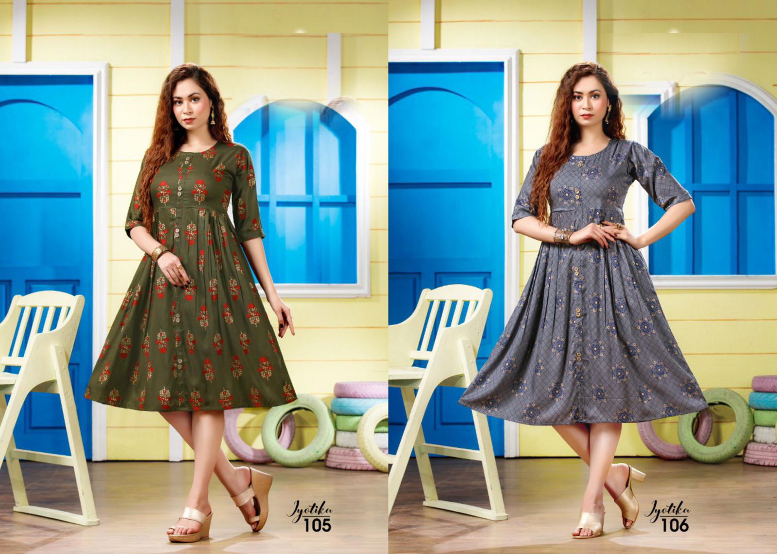 Jyotika 101 Regular Wear Printed Rayon Anarkali Kurti Collection