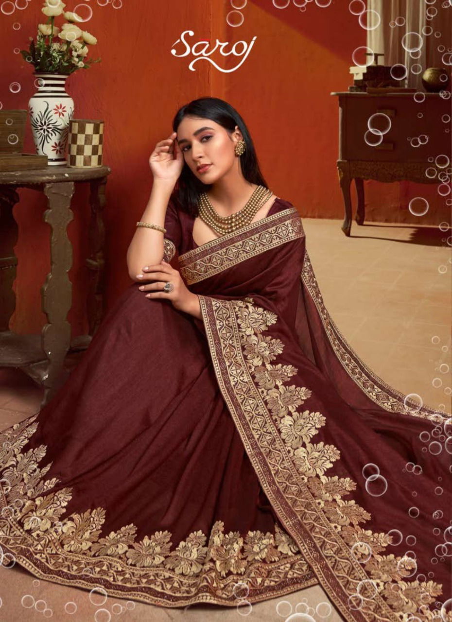 SAROJ ROOPVATI Latest Designer Heavy Wedding Wear Fancy Vichitra Silk With Heavy Jari Border Sarees Collection
