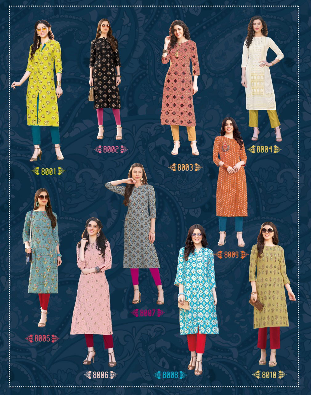 DIYA TRENDS GARDENCITY Vol-8 HEAVY REYON PRINTED EMBROIDERY WORK STRAIGHT KURTI COLLECTION

