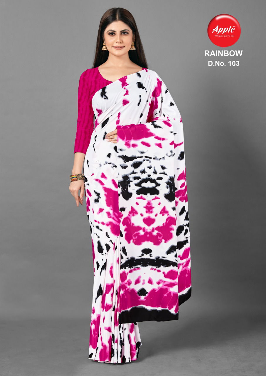 Apple Rainbow Fancy Designer Latest Regular Causal Wear Printed Crepe Sarees Collection

