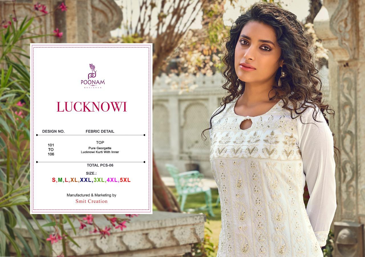 Poonam Lucknowi 101 To 106 Latest fancy Designer Festive Wear Georgette Designer Kurtis Collection
