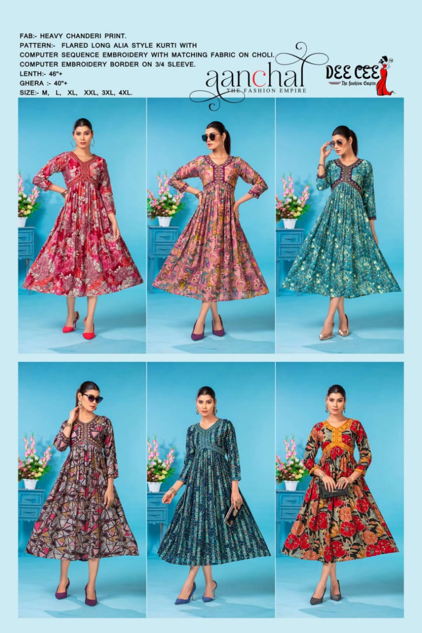 Aanchal By Deecee Alia Cut 101 To 106 Series Printed Kurtis wholesale