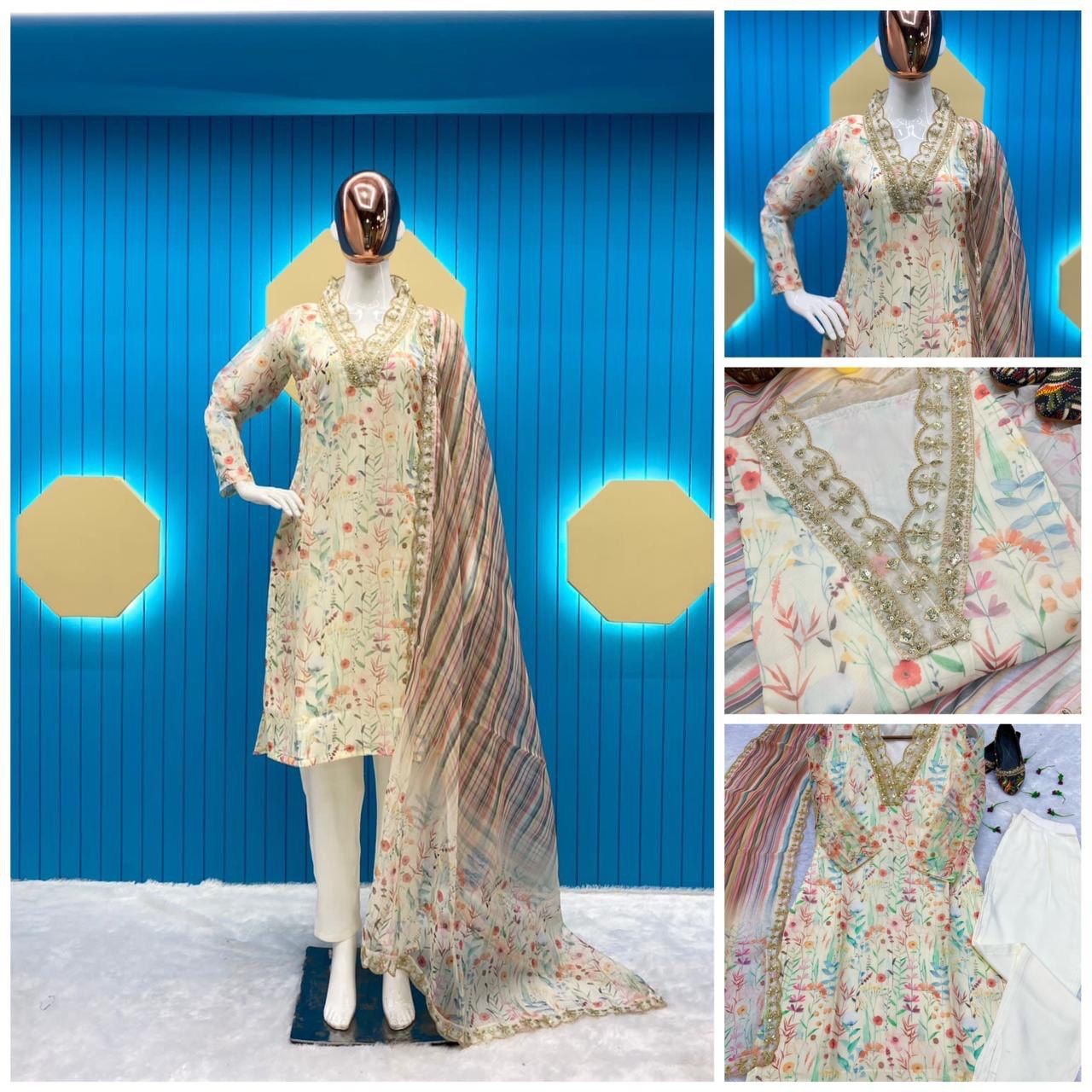 LG 1720 Organza Printed Kurti With Bottom Dupatta Catalog