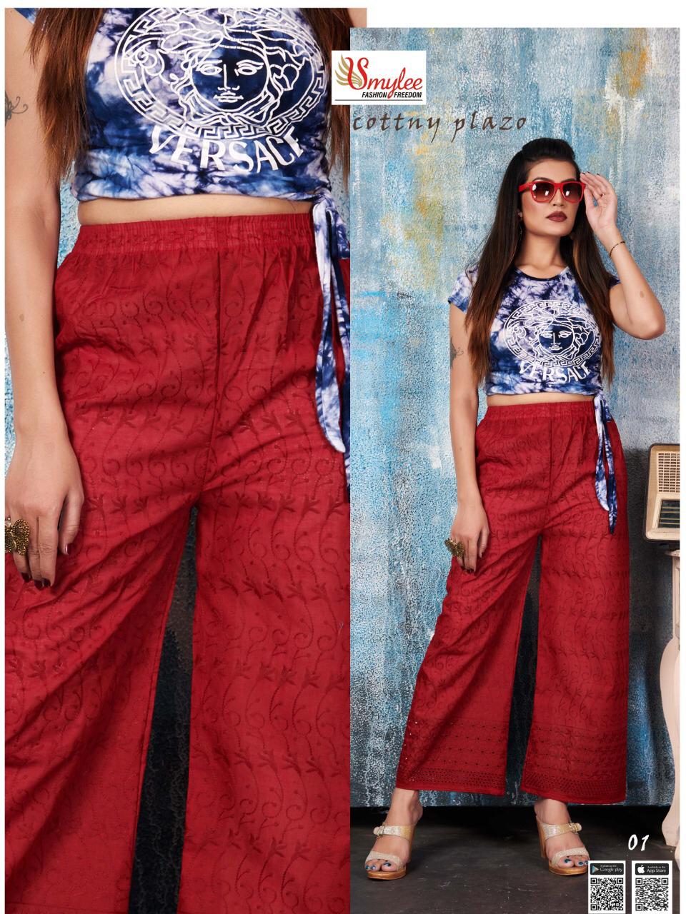 Smylee Latest Designer 	Heavy Chiken Cotton Plazzo Stylish Western Wear Collection

