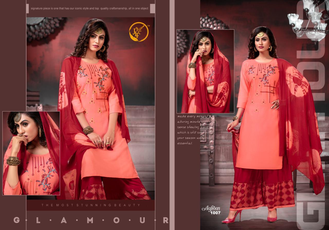 JLF Aafreen Latest Heavy Designer Rayon Print  Plazzo Suit Collection With Nazneen Shibori Dupatta
