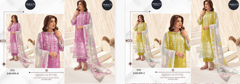 Mehboob Tex 1599 B And C Chiffon Dupatta Pakistani Salwar Suits Online Wholesale