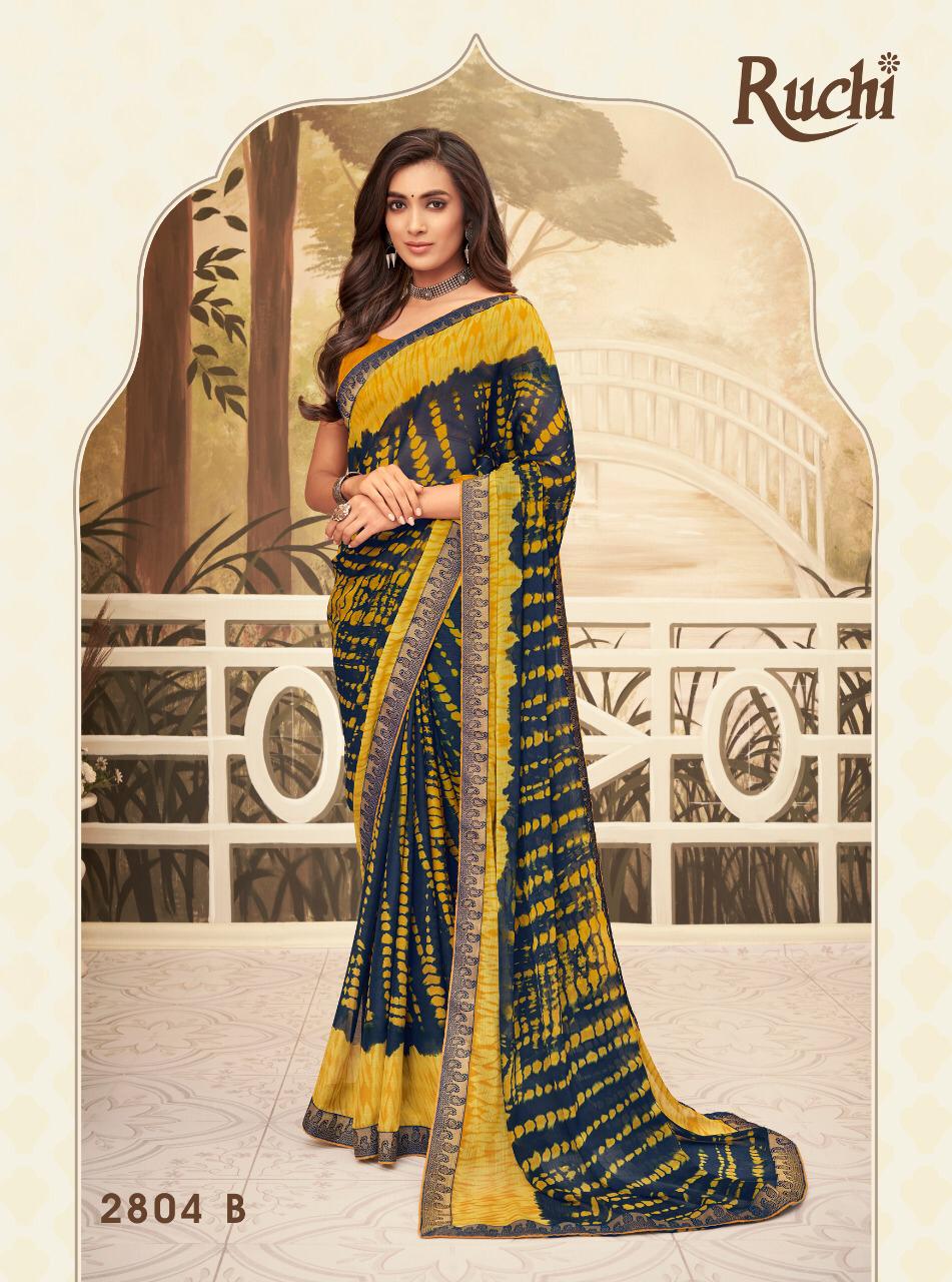 RUCHI BAHAAR Chiffon Satin Border Less Designer Daily Wear Printed Sarees Collections