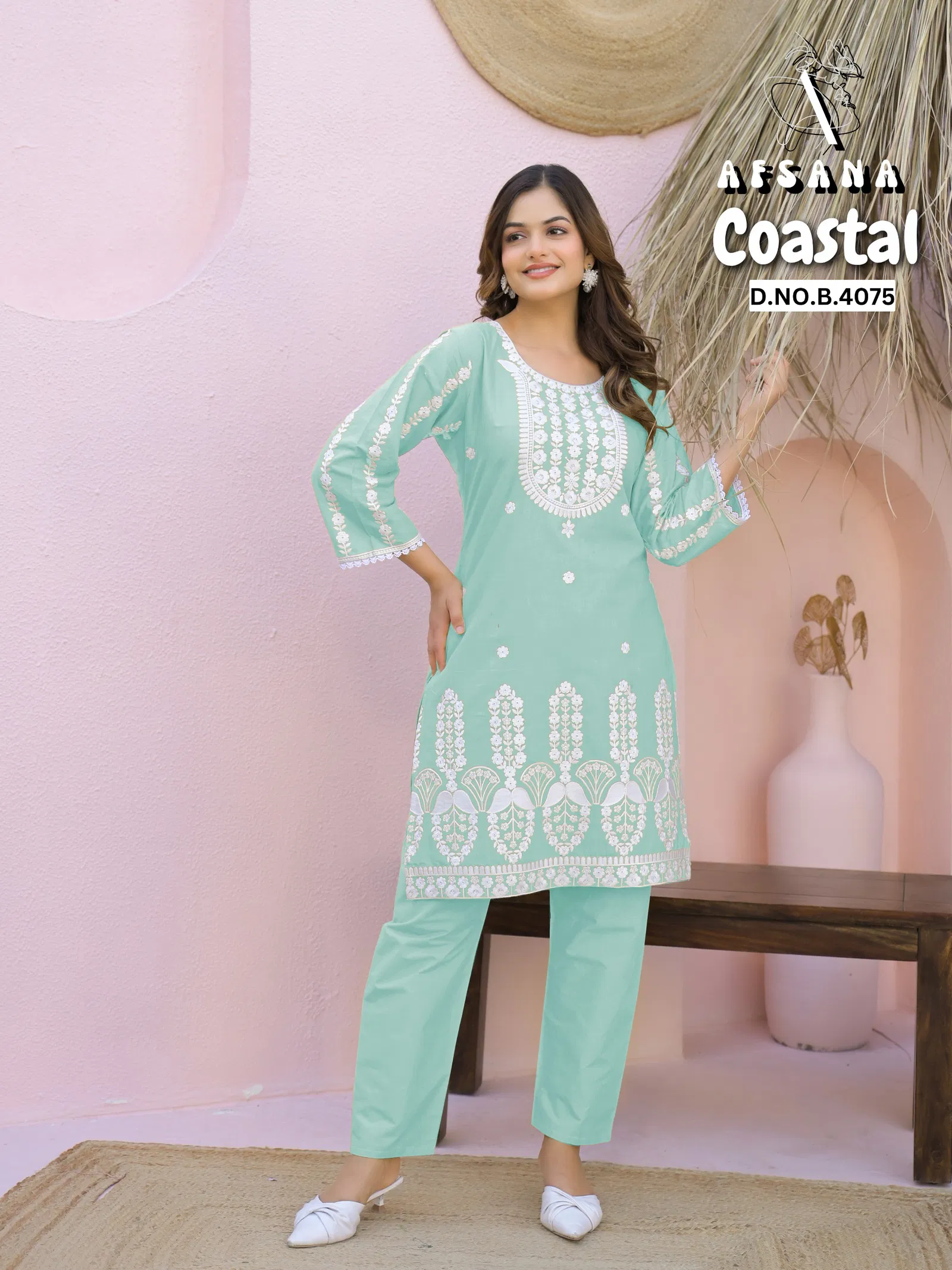 Coastal By Afsana Cotton Embroidery Kurti With Bottom Wholesalers In Delhi