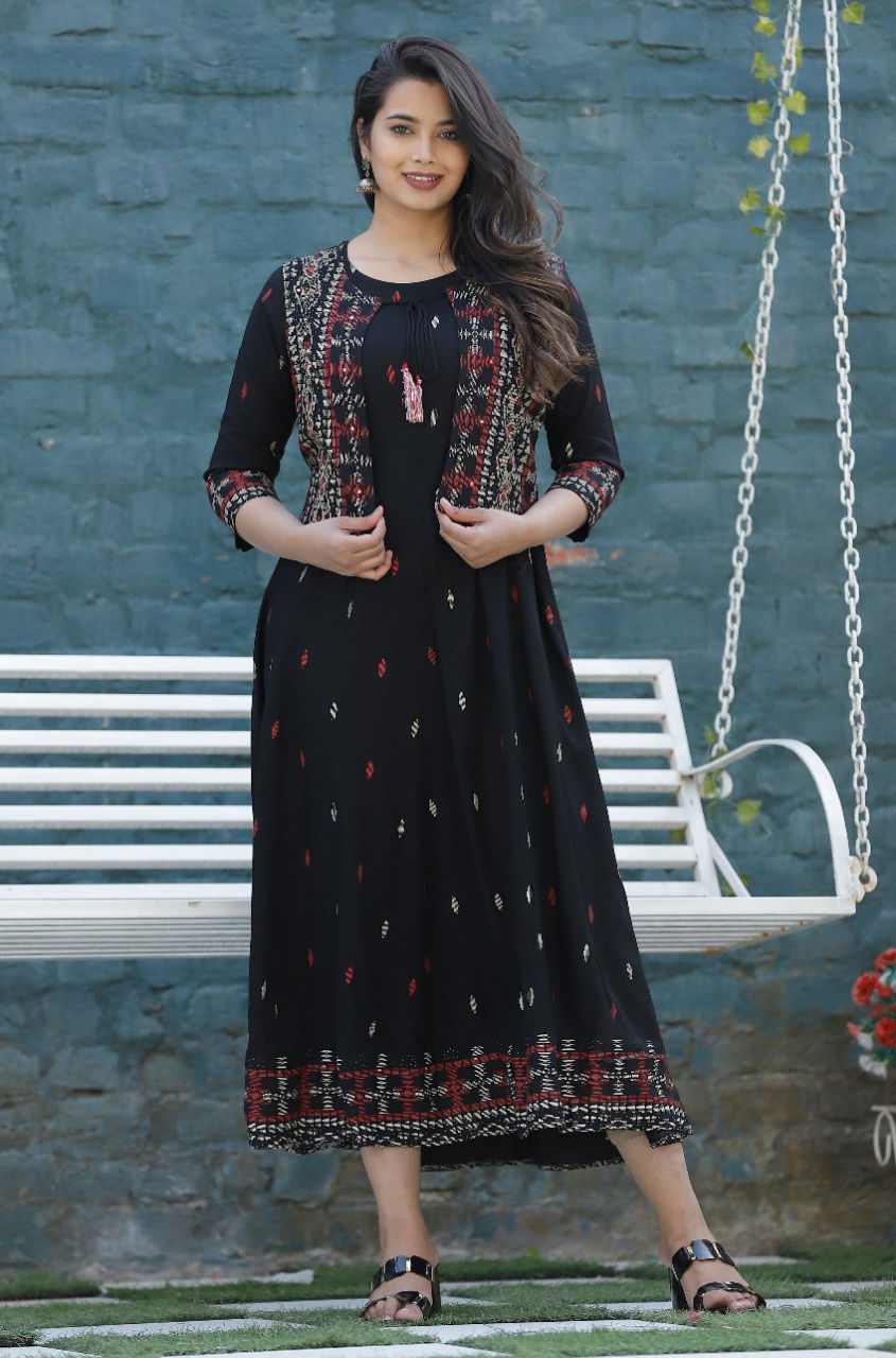 Koti Latest Designer Fancy Festive Wear Printed Rayon Long Kurtis Collection
