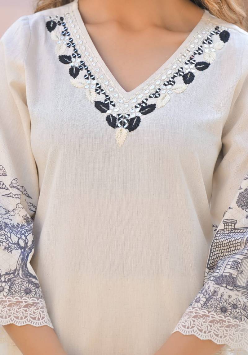 Tanyaa P 122 Cotton With Handwork Touchup Kurti Bottom With Dupatta Wholesale Suppliers In Mumbai