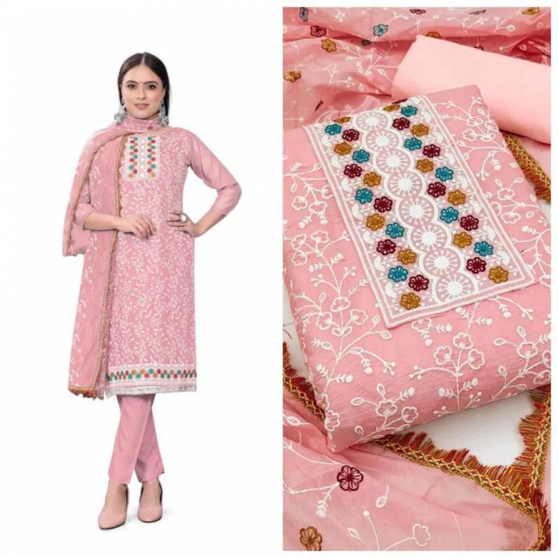 Color Set 9012 Chanderi Cotton Embrodered Dress Material Wholesale Market In Surat With Price