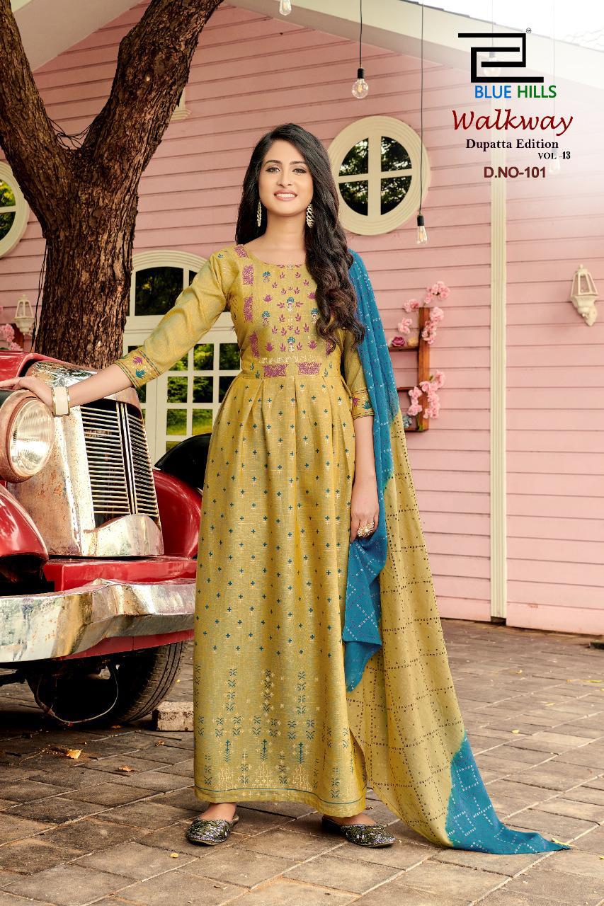 Blue Hills Walkway 13 Anarkali Long Printed Party Wear Kurtis With Dupatta Latest Collection
