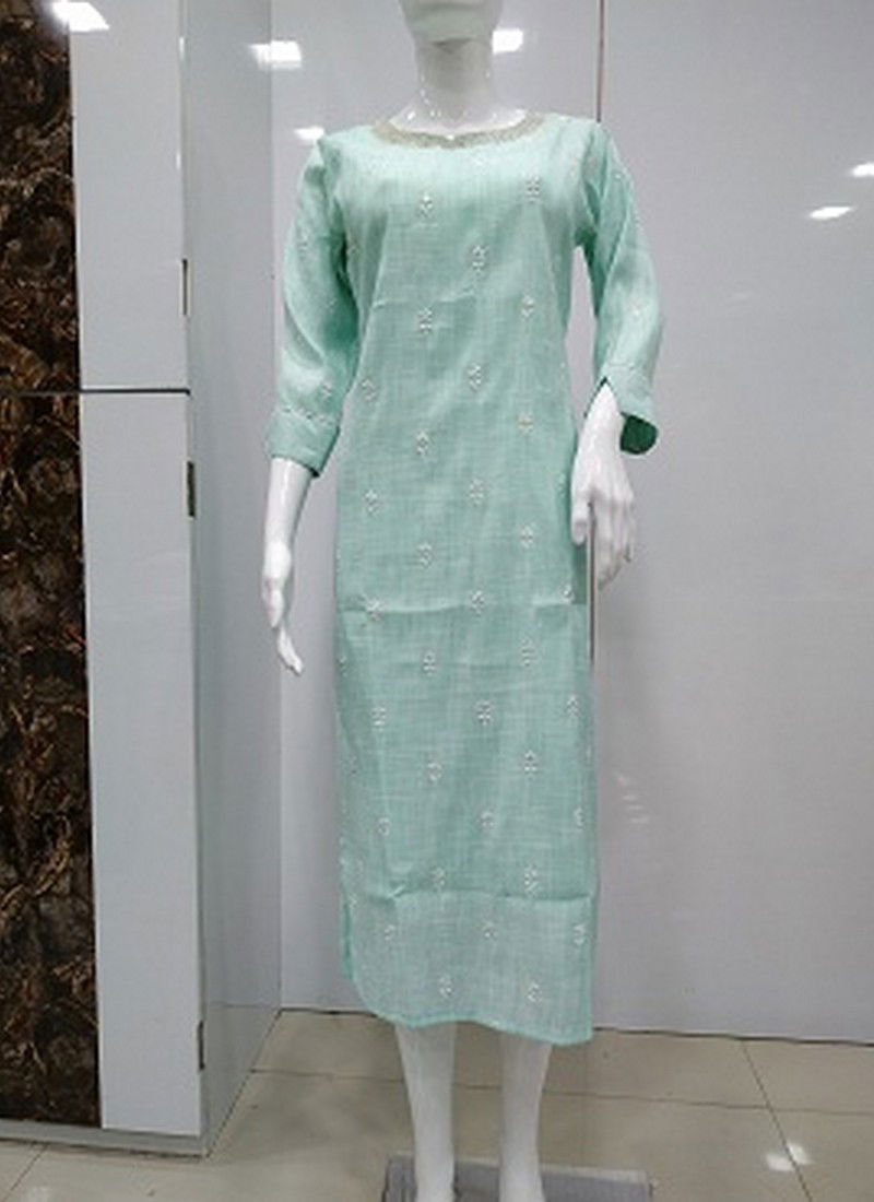 Latest Casual Wear Designer Machine Work And Hand Work Three Fourth Sleeves Kurtis Collection 