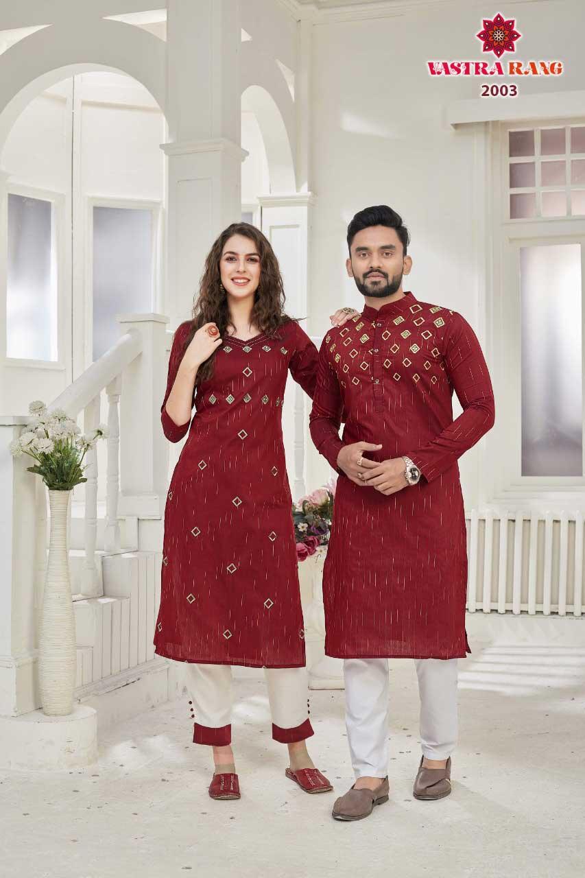 RAM-LEELA VOL-2 Fancy Designer Festive Party Wear Pure Cotton With Slub Strip With Designer Embroidery Work Kurti With Men's kurta Collection