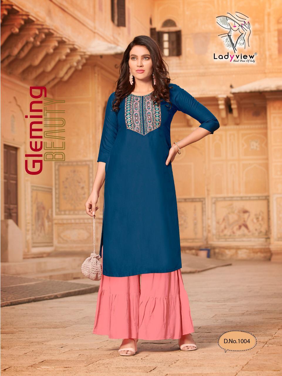 Ladyview Goriya 1 Latest  Rayon Printed Fancy Embroidery work Party Wear Kurti With Sharara Collection