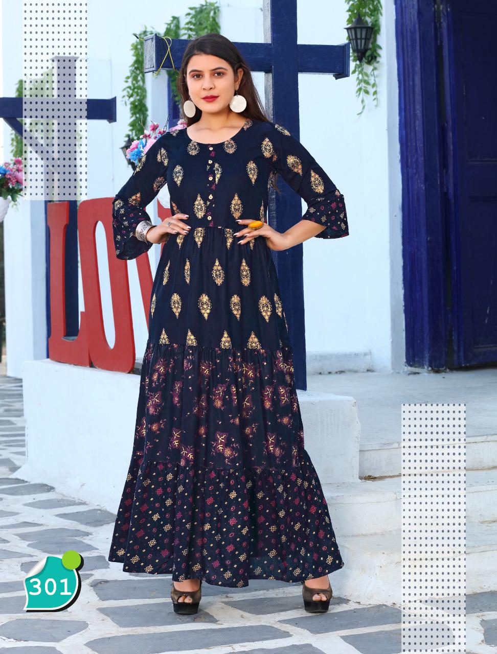 Trendy Tanishq Fancy Ethnic Wear Long Rayon Printed Designer Kurti Collection