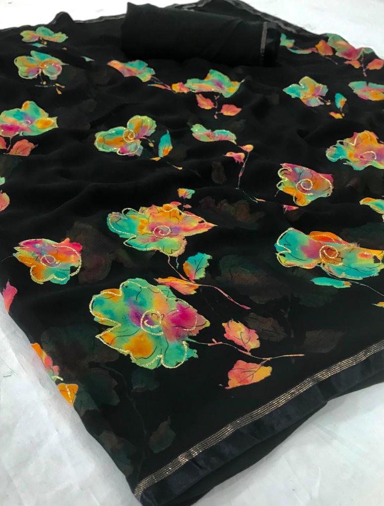 Lt Nalanda Silk Fancy Casual Wear Georgette with Floral Printed Sarees Collection