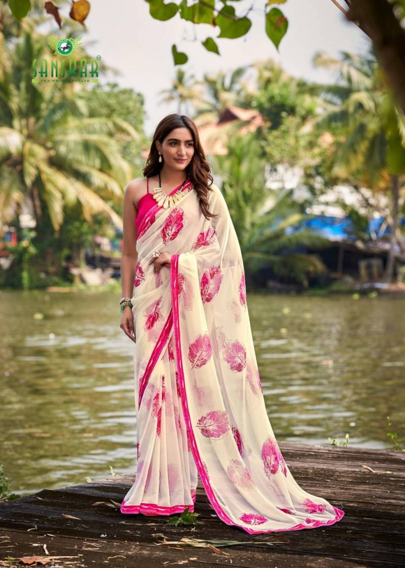 Sangeet By Sanskar Bember Georgette Embroidered Saree Wholesale Online