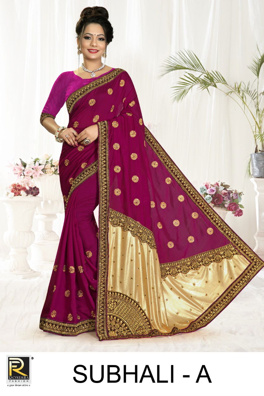Ronisha Subhali Latest Fancy Festive Wear Silk Embroidery Worked Saree Collection