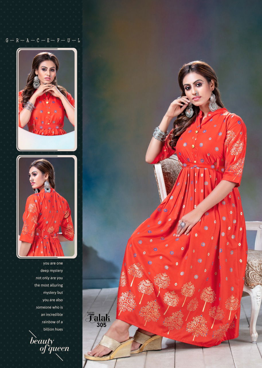 Falak Vol 3 Latest Designer Heavy Festive Wear Long Gown Style Rayon Kurti Collection