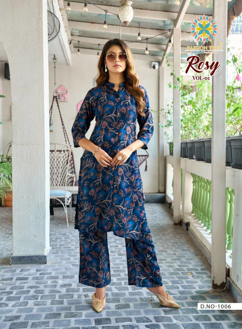 Rosy Vol 1 By Passion Tree Rayon With Discharge Printed Co Ord Set Wholesalers In Delhi