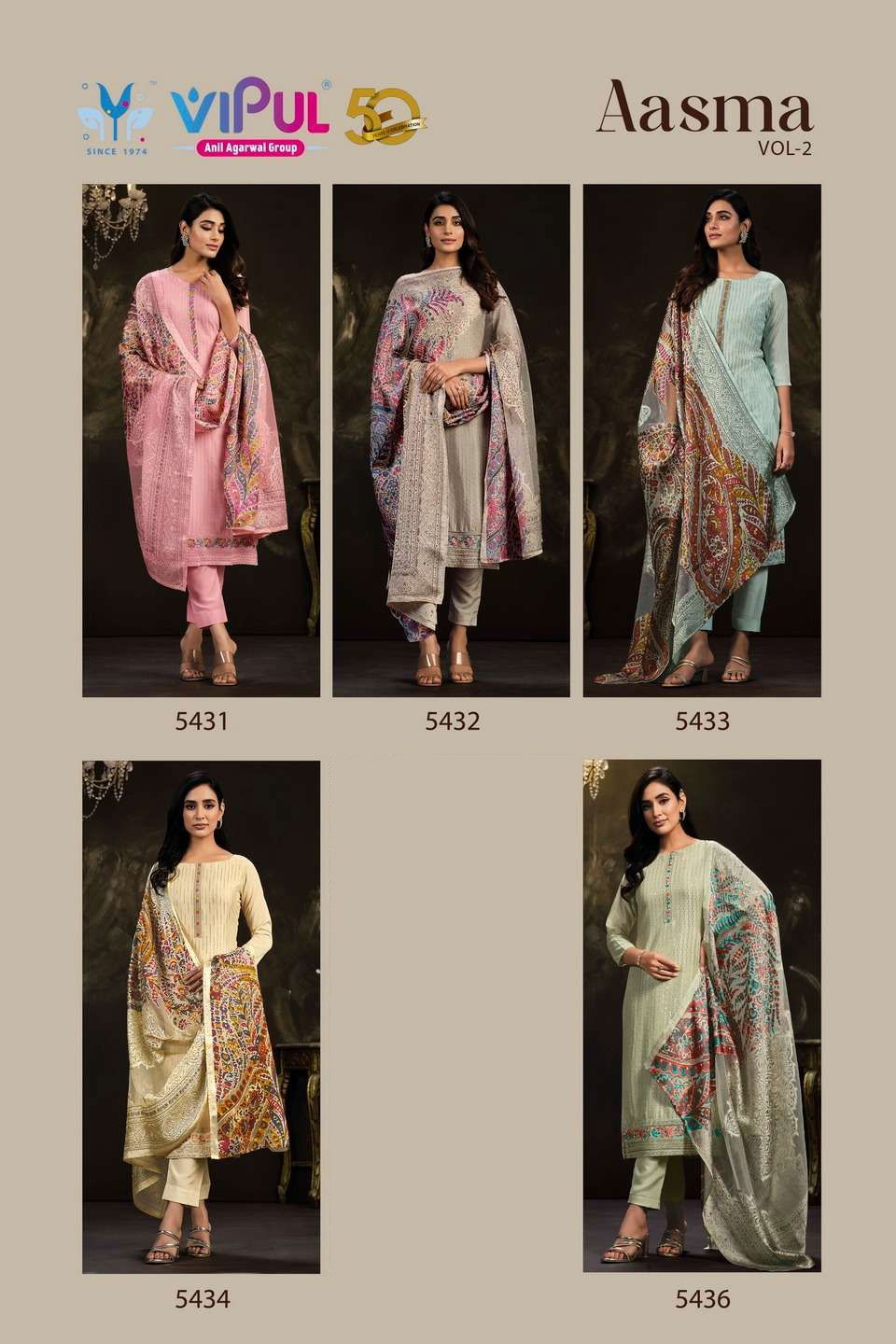 Aasma Vol 2 By Vipul Chinon Embroidery Salwar Suits Exporters In India