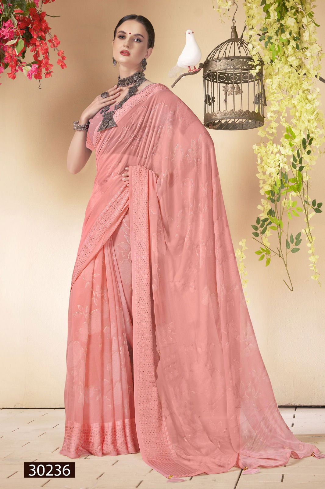 Samveda By Vallabhi Georgette Floral Print Saree Suppliers In India