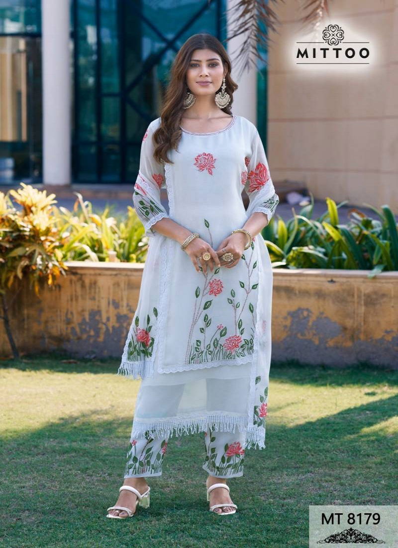 Mittoo Mt 8179 Organza Printed Kurti Bottom With Dupatta Exporters In India