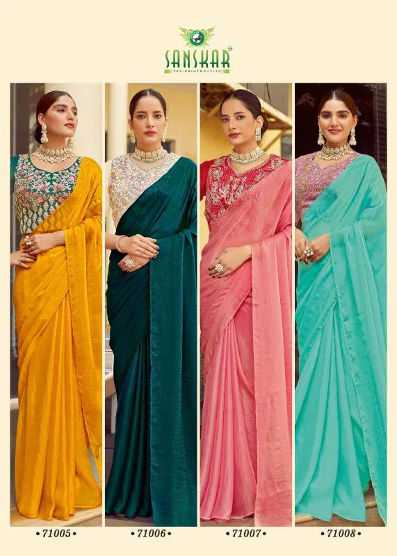 New Arrival By Sanskar Simar Chiffon With Contrast Embroidery Saree Wholesale In India