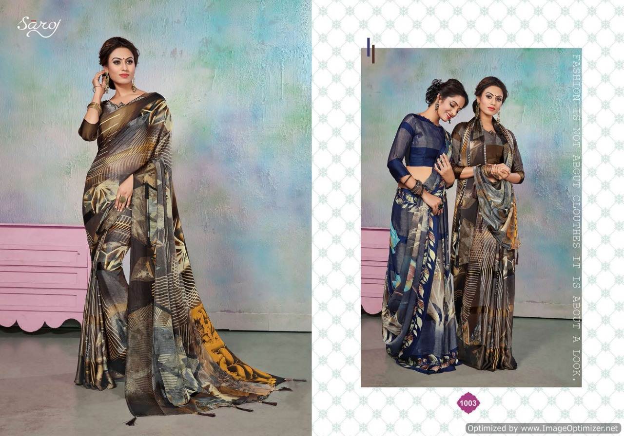 Saroj Hiba Latest Daily Wear Stylish Brasso Sattin Patta With Swarovski Work Saree Collection 