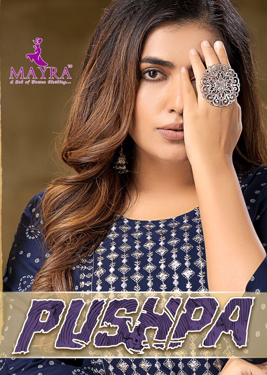 Mayra Pushpa Fancy Ethnic Wear Rayon Printed Anarklai Kurti Collection