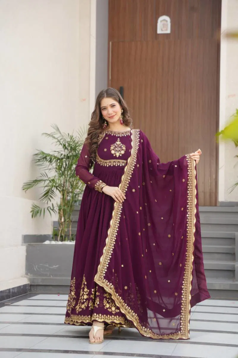 Luna Vol 43 Designer Faux Georgette Gown With Dupatta Online Wholesale