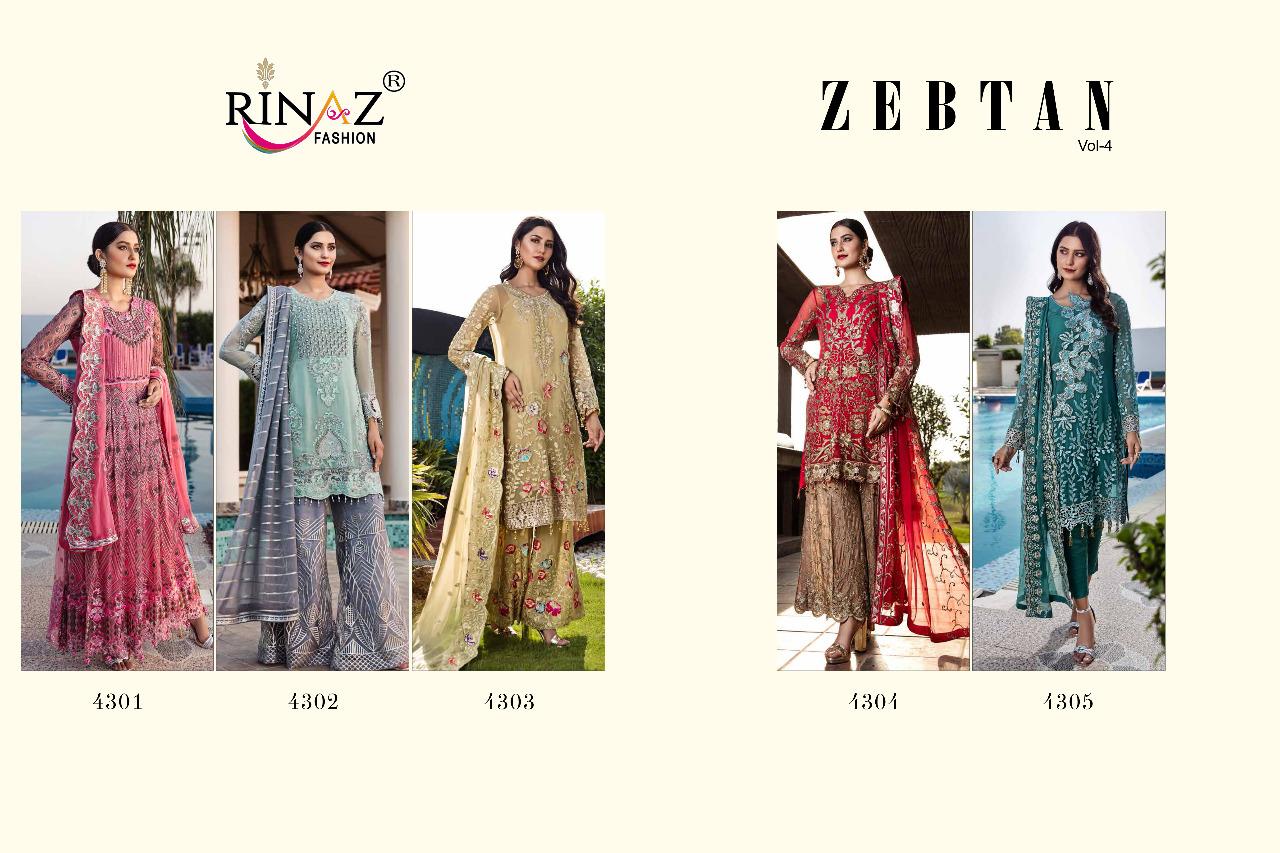 Rinaz Zebtan 4 Latest Designer Heavy Faux Georgette Pakistani Suits Collection 